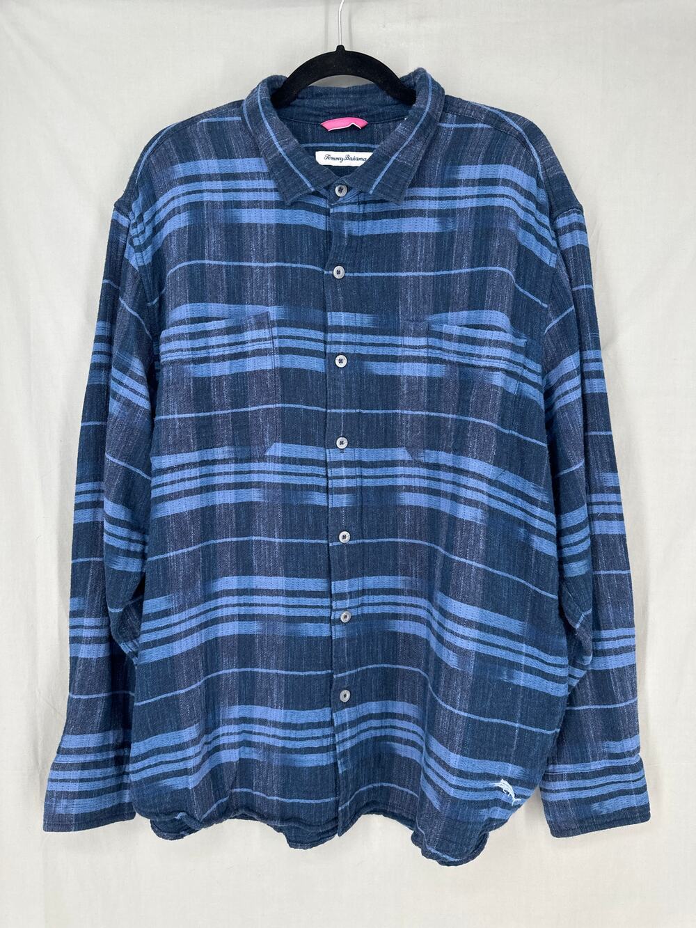 Tommy Bahama Shirt Mens XL Blue Amparo Plaid Casual Button Pocket Cotton